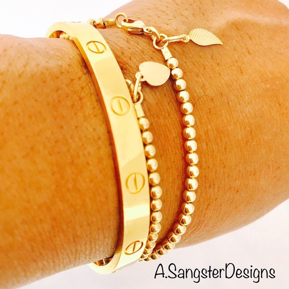 Dainty 14K GF Beaded Charm Bracelet